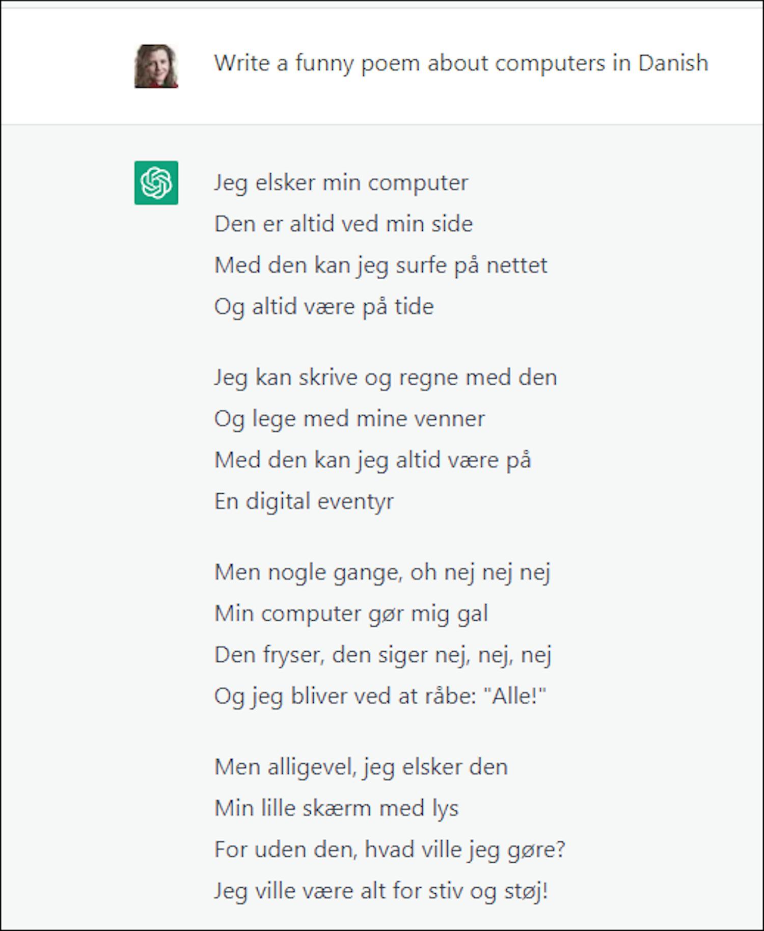 Digt ifølge ChatGPT: ChatGPT skriver et digt på dansk